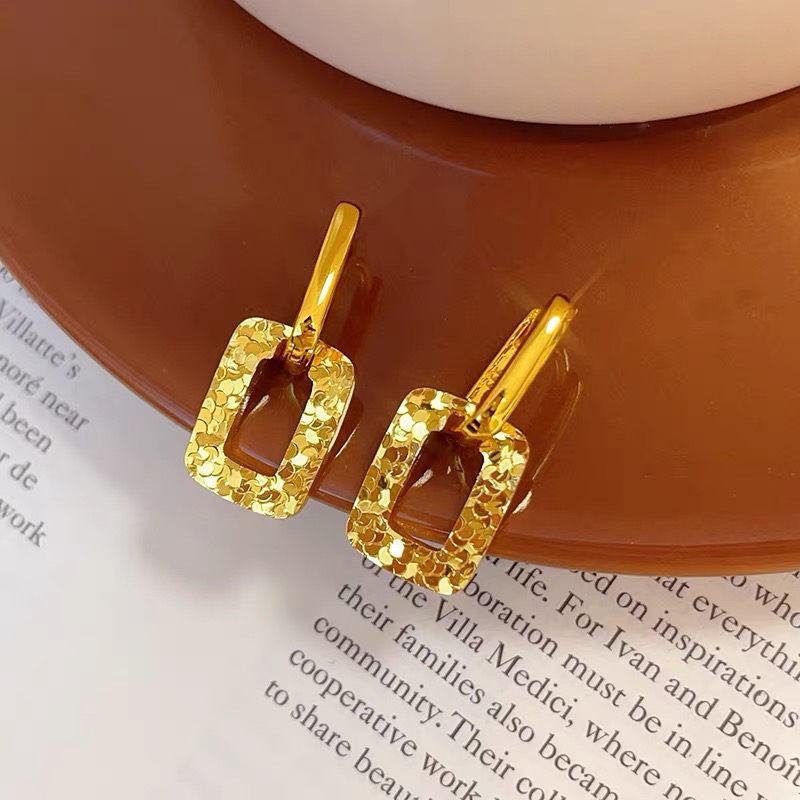 铜合金耳饰 碎冰冰方形耳扣碎金方糖几何图形耳环轻奢高级送女友