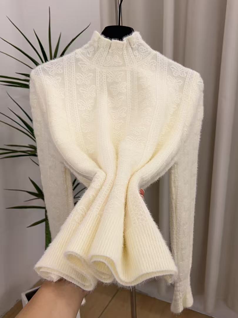 【不起球】貂绒2025新款中领打底衫女时尚洋气高级感百搭针织衫615