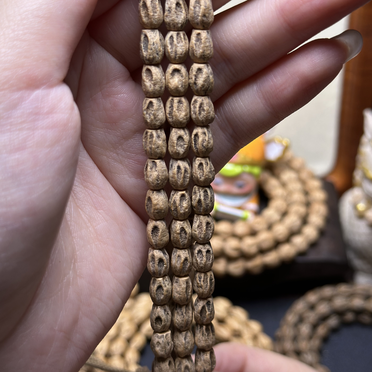 热振百香籽手串【竹意】直切顺纹鬼脸小眼睛高油密黄皮108长串文玩
