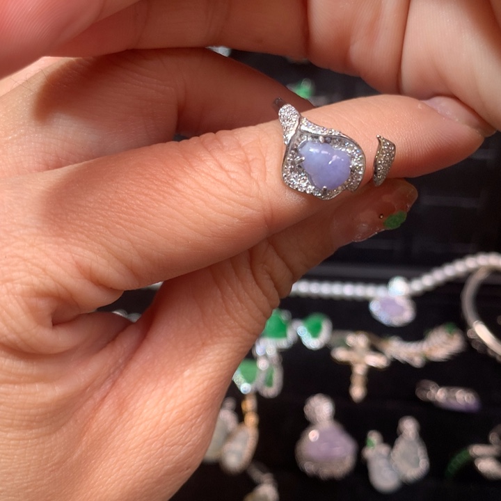 廷***大翡翠银S925镶嵌颈饰戒指