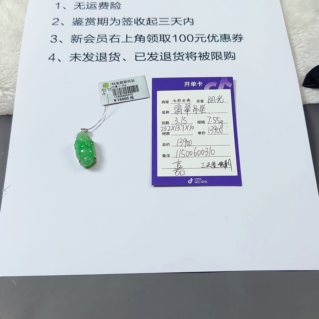 翡翠18K金镶嵌颈饰阳*