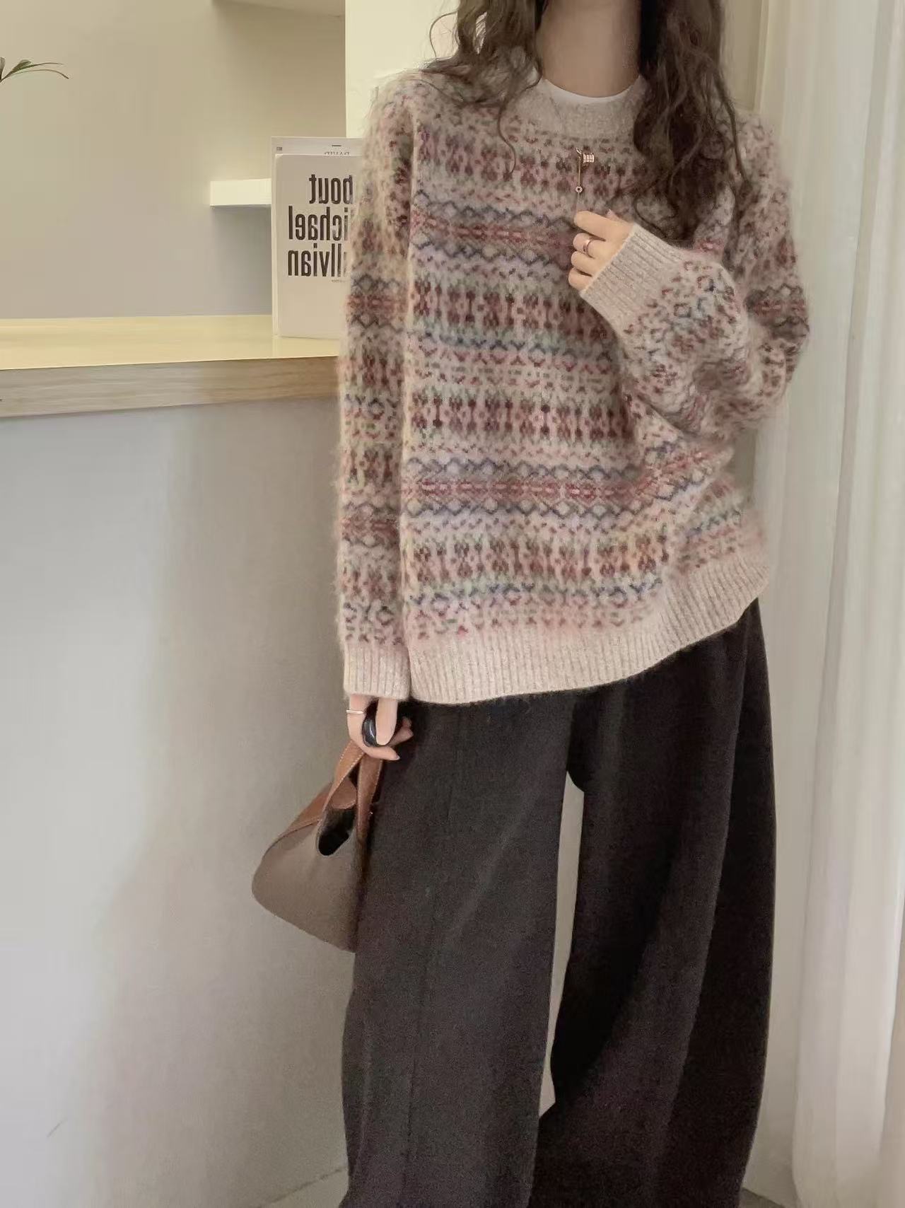 圆领双面穿【 白山羊拉绒】水洗拉绒毛针织衫JJ-2288