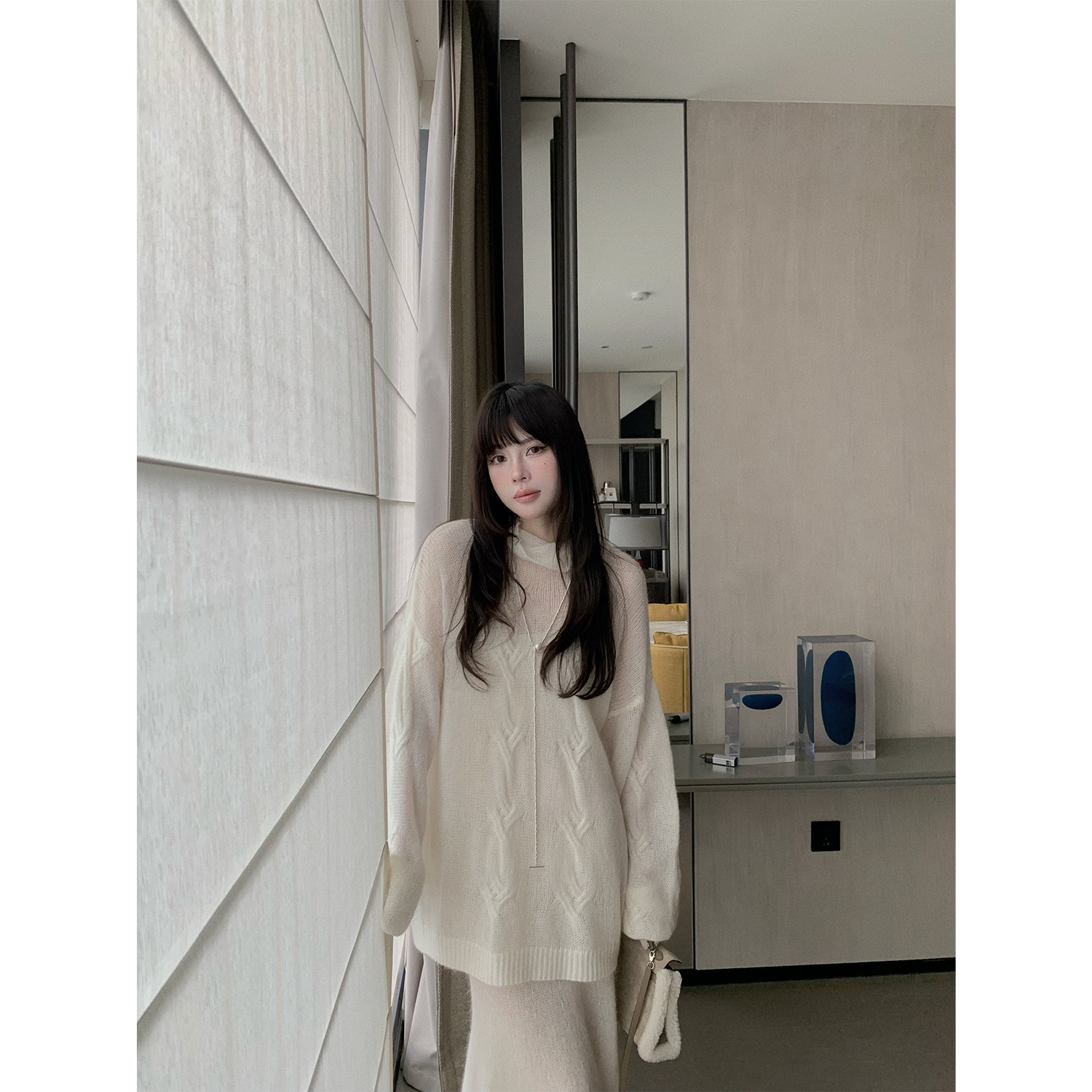 ASM ANNA羊驼毛羊毛混纺套装毛衣/长款吊带裙女A2511BMY036 