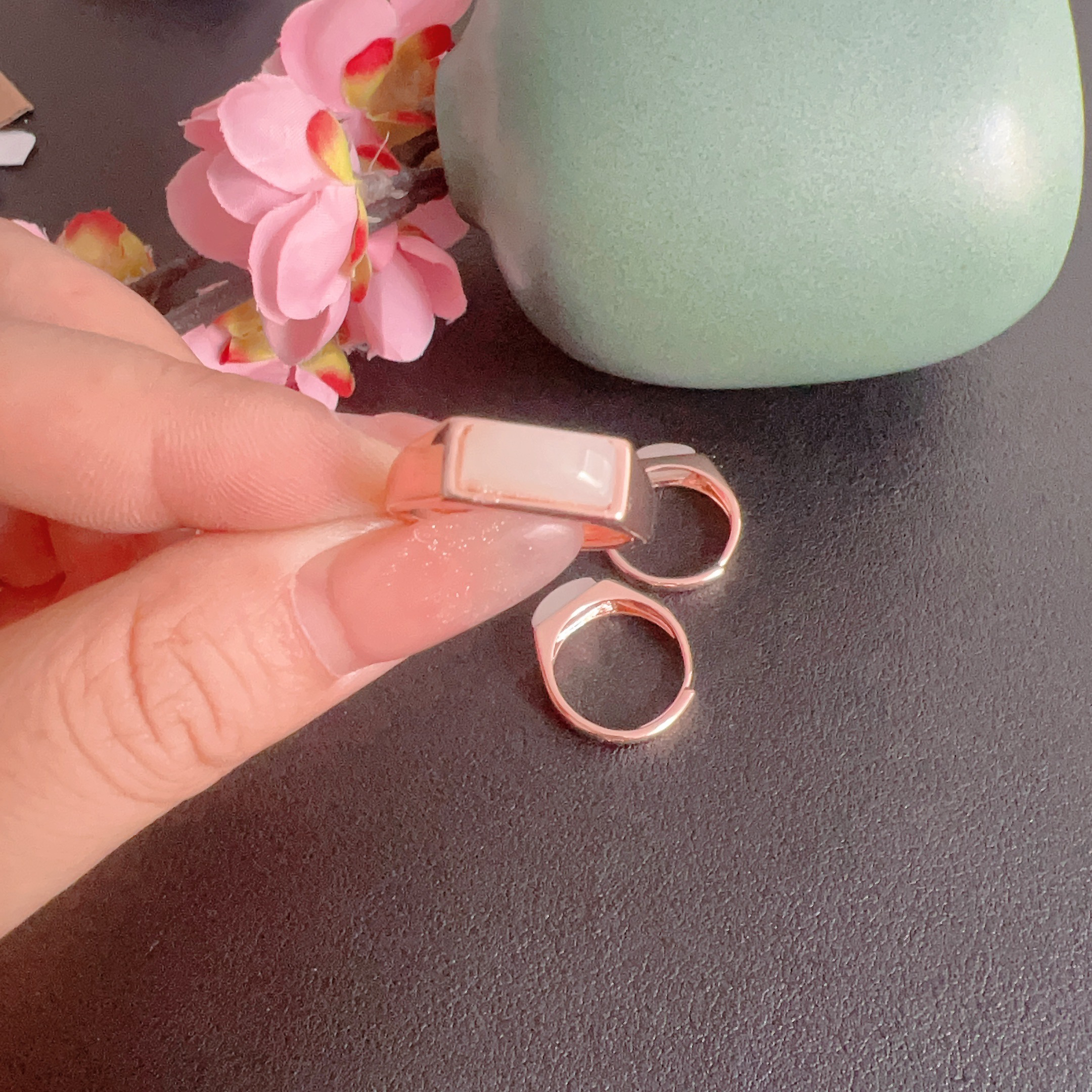 和田玉藕粉马鞍戒ZY