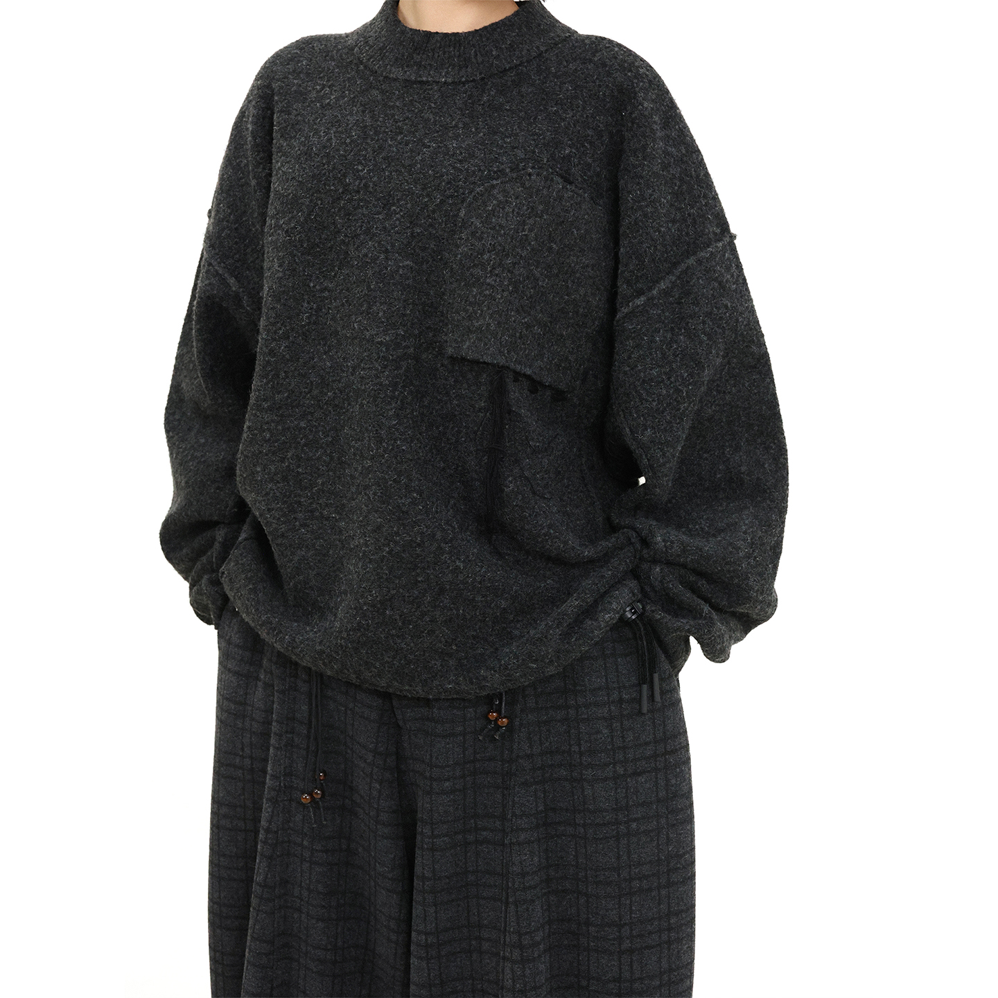 Triffer复古宽领针织毛衣反缝倒口袋软糯轻奢男女款