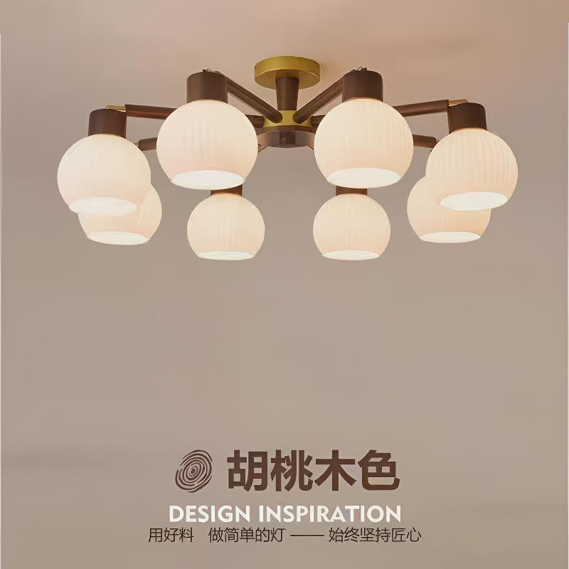 新中式复古客厅吊灯中古大气胡桃木色轻奢卧室餐厅灯具家用创意