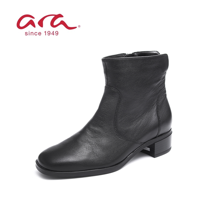 ara鹦鹉牛皮女靴秋冬冬季靴子短靴粗跟23A31802