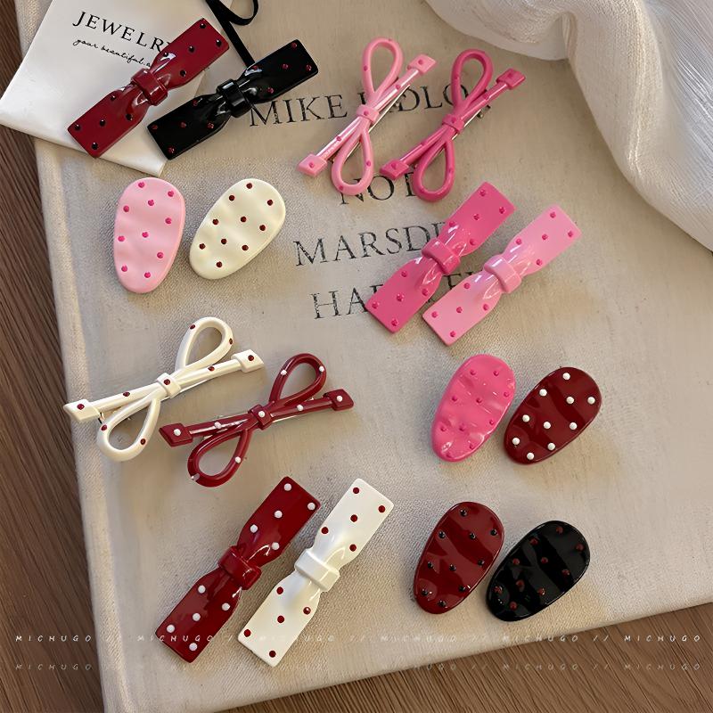 甜美波点蝴蝶结椭圆发夹女前额侧边刘海夹碎发鸭嘴夹可爱发卡头饰