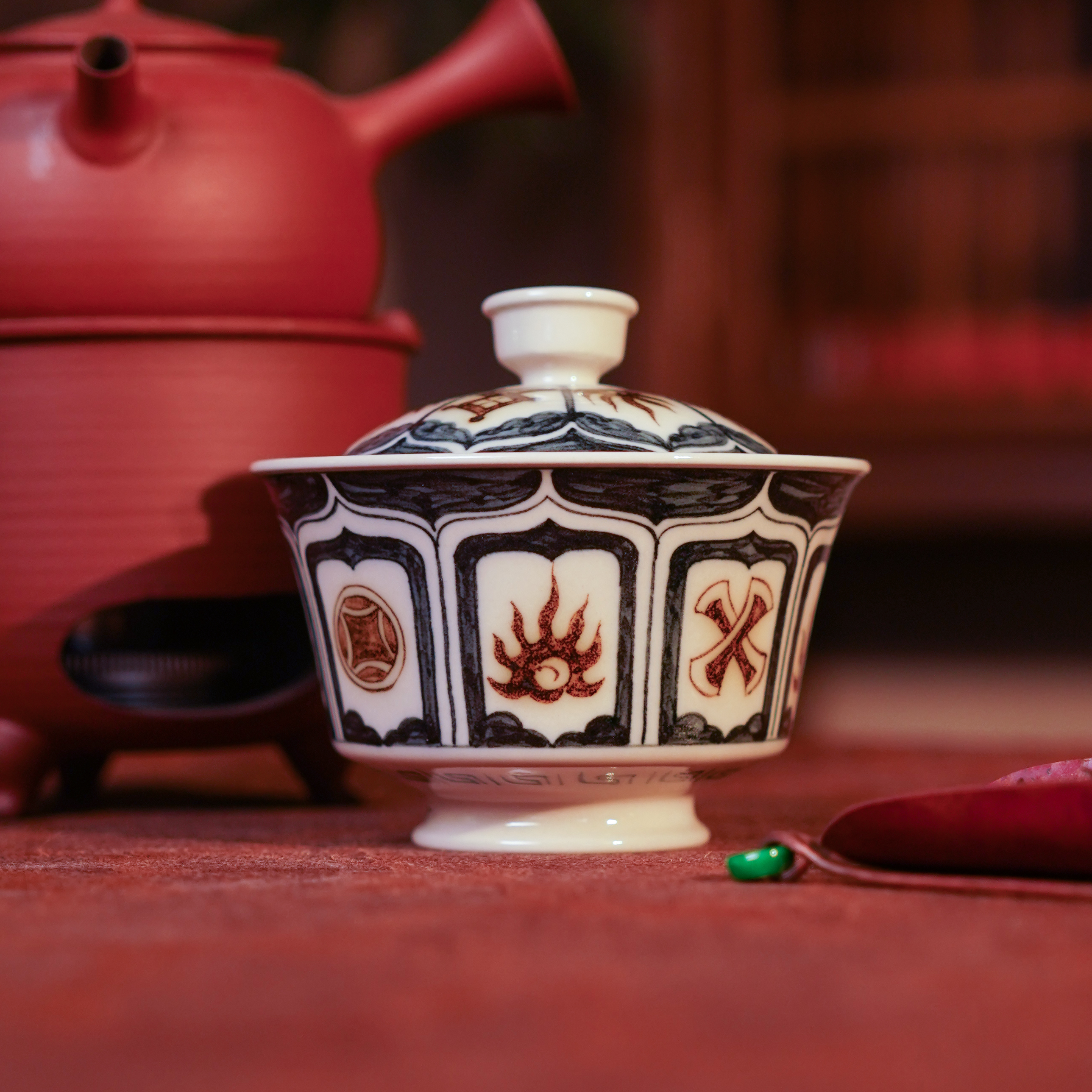 渐升堂  青+金八宝盖碗  茶具中式茶道陶瓷饮茶  SCYRT2846