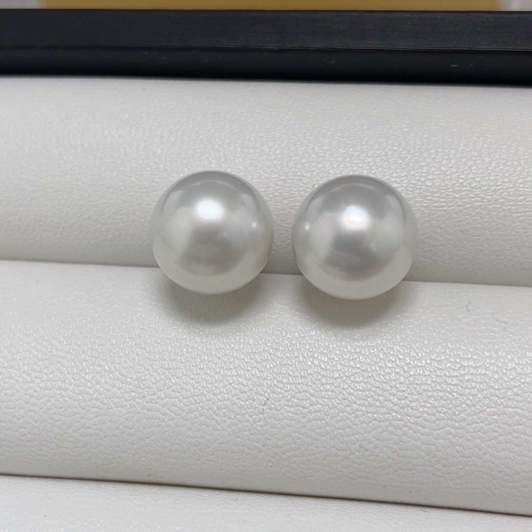 海水珍珠澳白耳饰12-13银S925镶嵌