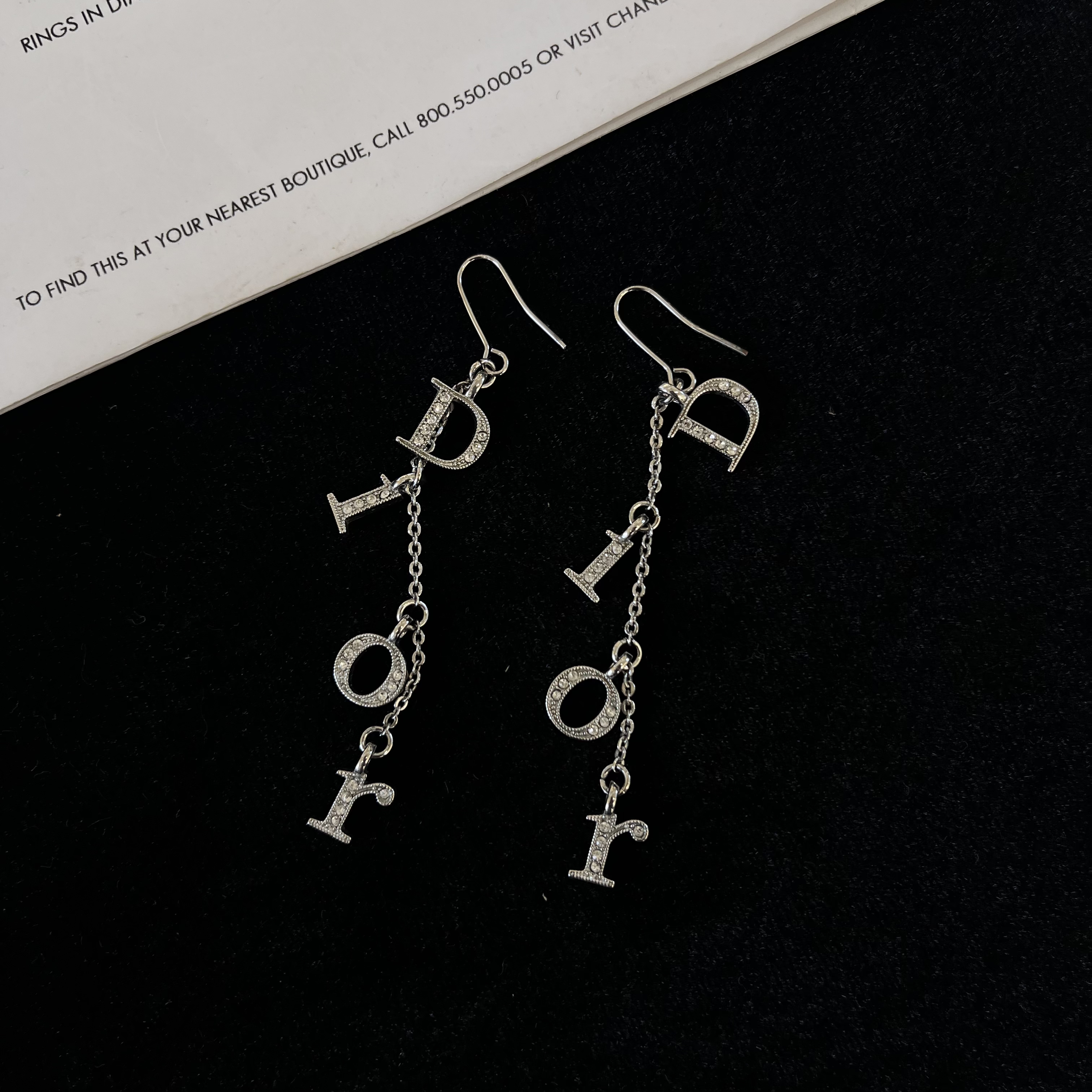 95新 DIOR/迪奥 Dior迪奥 满钻字母logo流苏耳环