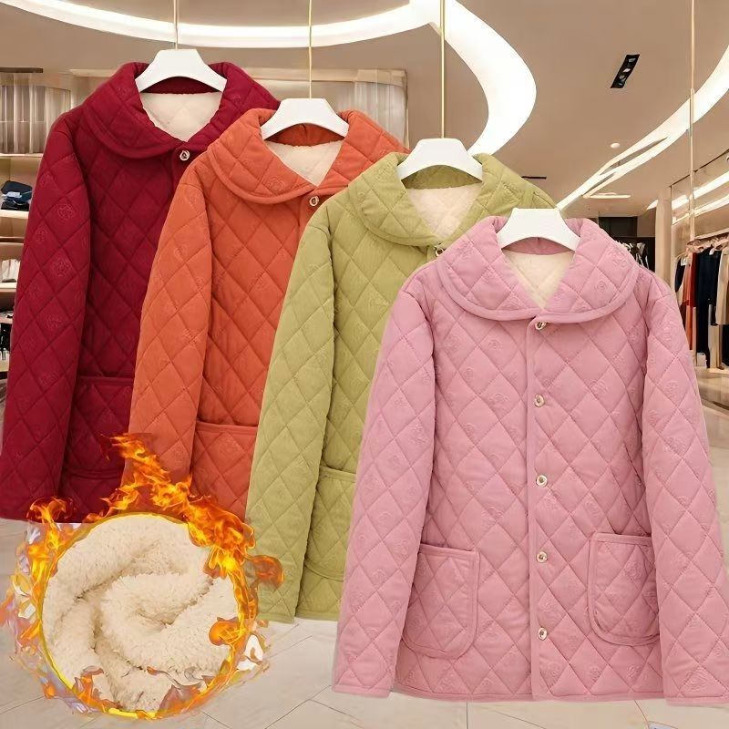 【新款棉服】钰洋气加厚纯色灯芯绒妈妈装加绒外穿翻领棉衣外套