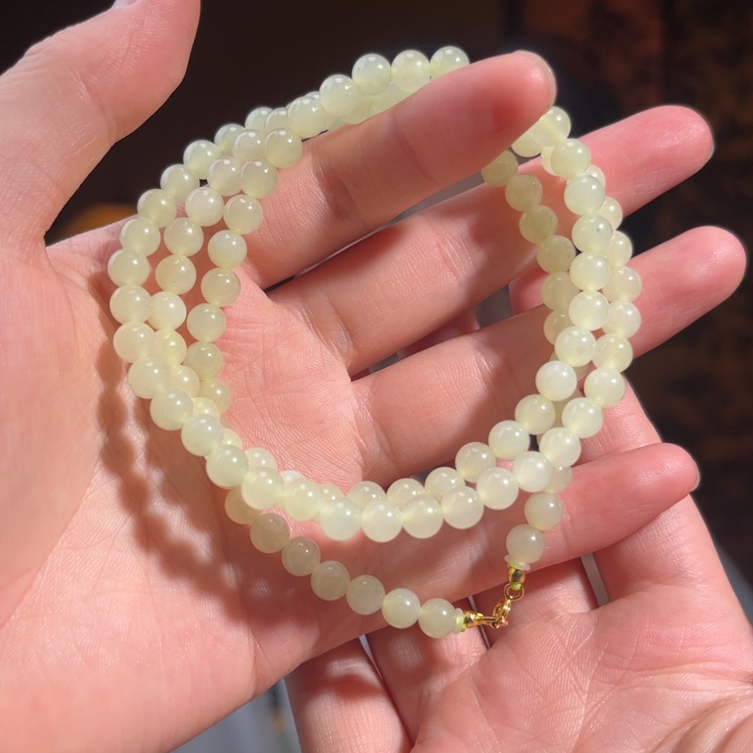 和田玉银S925镶嵌颈饰浅黄口6mm180