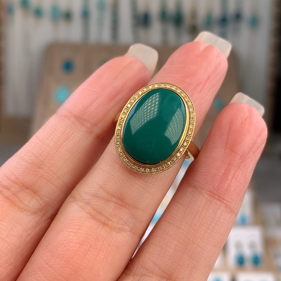 成***措绿松石18K金镶嵌戒指