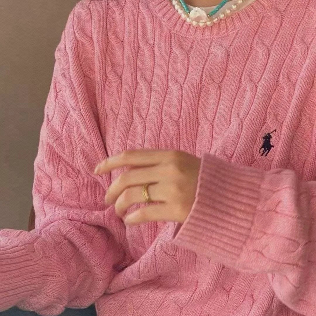 99新 Ralph Lauren/拉夫劳伦 梅芙 粉色小马标毛衣 L码