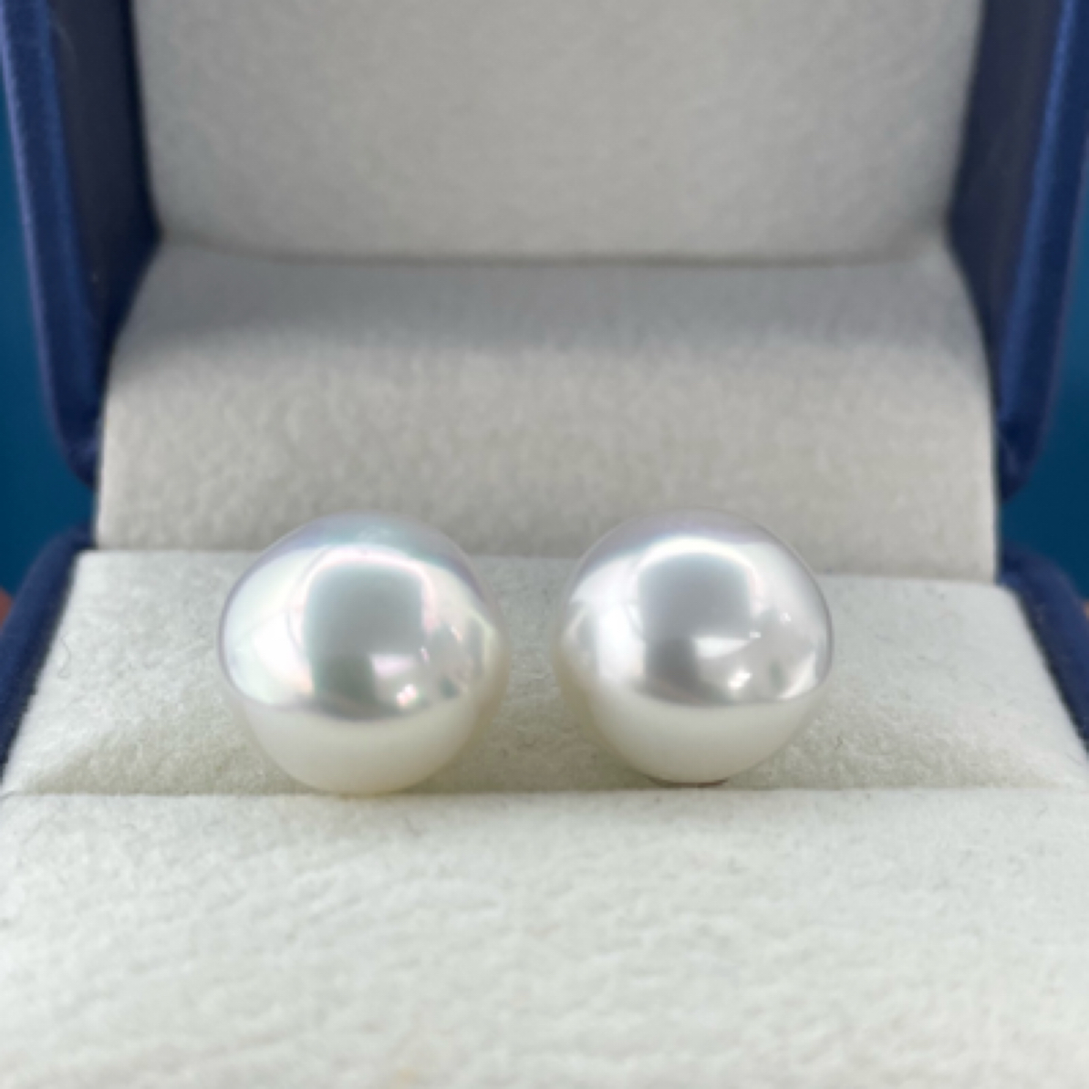 海水珍珠极强光澳白11-12mm近圆18k金素钉耳饰(38活动款