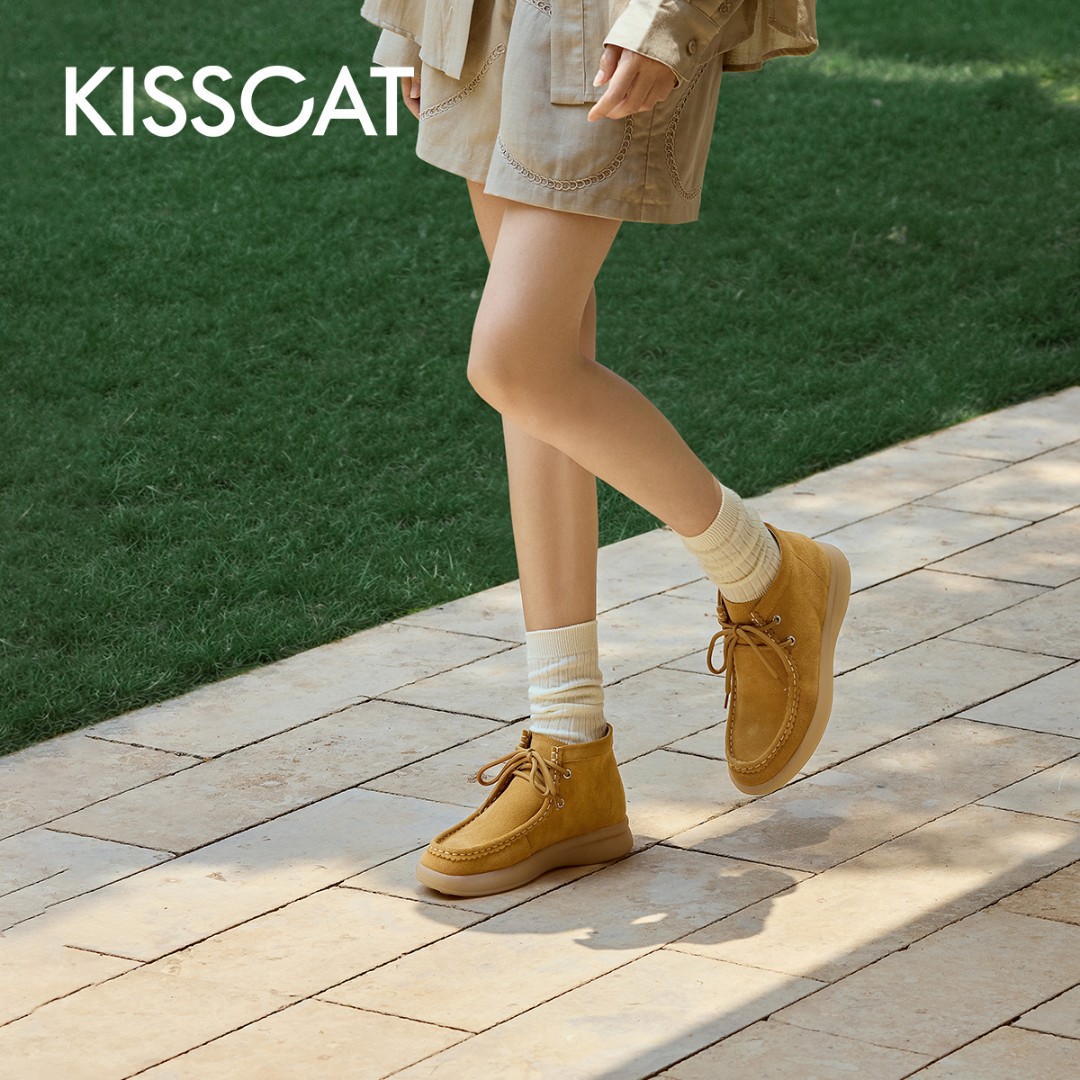 接吻猫高帮靴25秋新复古【松弛假日】袋鼠鞋流光风KA65173-51