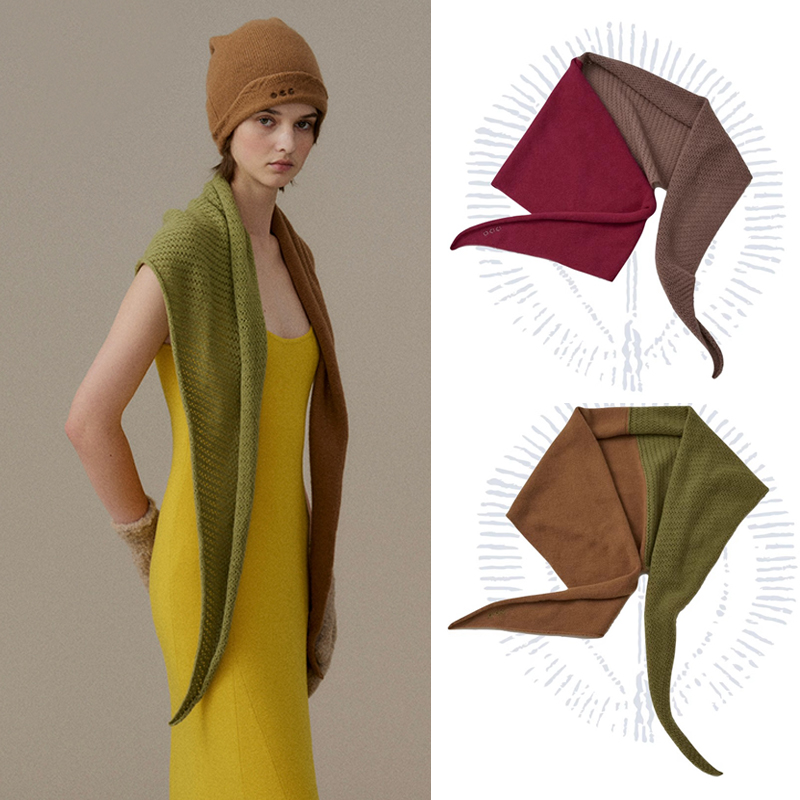 o cloche code羊毛双拼三角巾软糯保暖围脖领巾披肩女2025新品