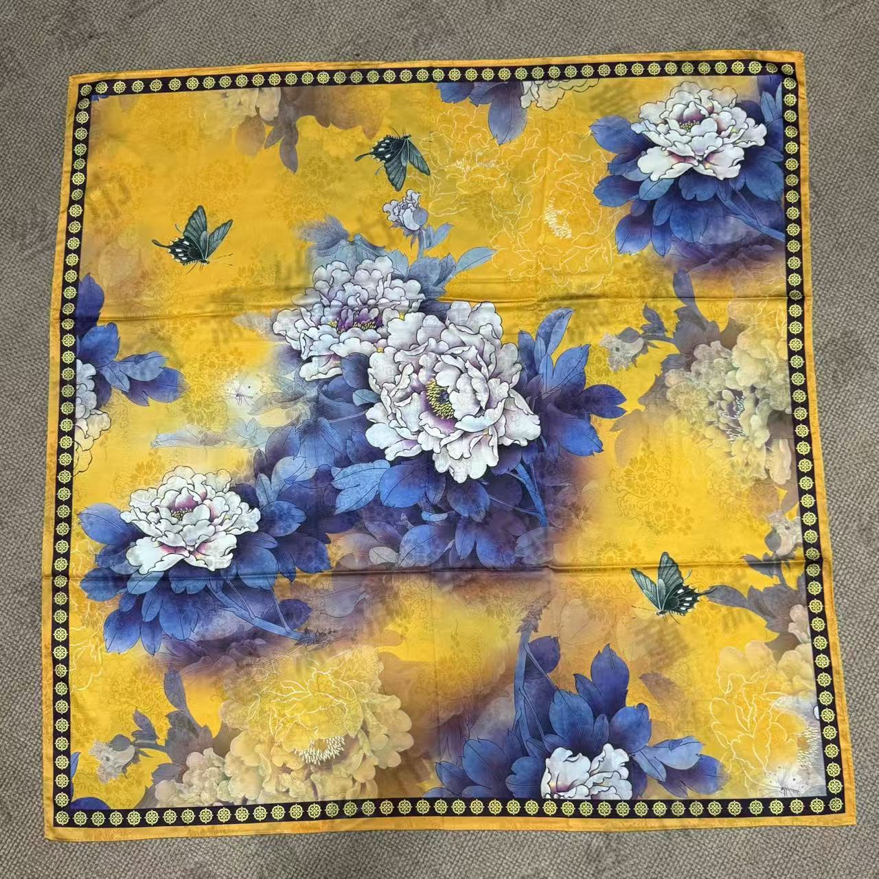 （蝶舞牡丹）国风双面105*105左右方巾围巾