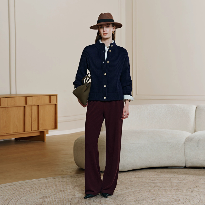 译依YIYI 时代号角 MORO羊毛羊绒柳条立领开衫BEWMY188