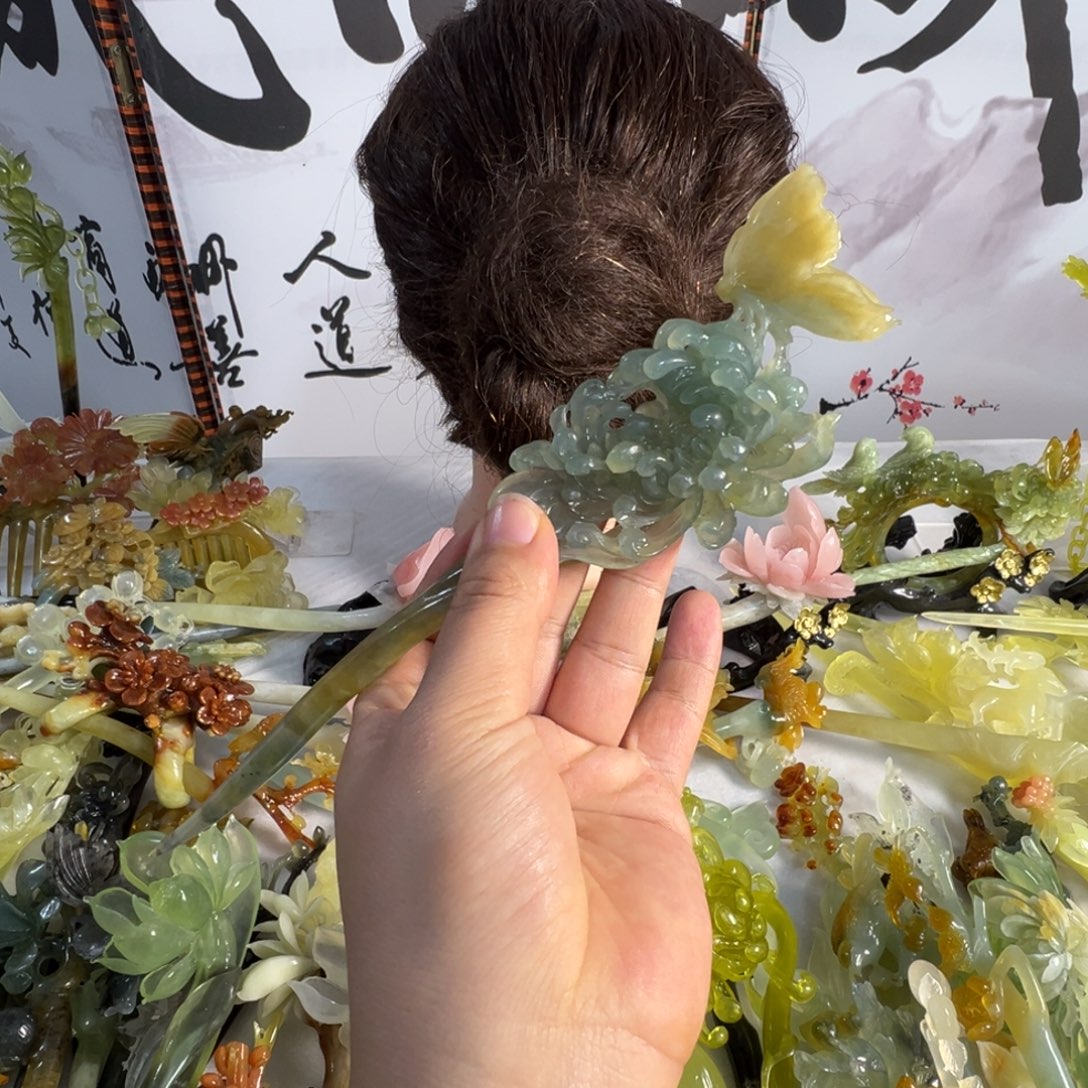 定制蛇纹石玉毛货发饰