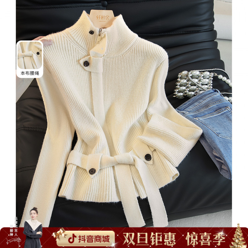 丝柏舍2025冬装新款女装通勤简约拉链长袖半高领毛衣S54X8029M