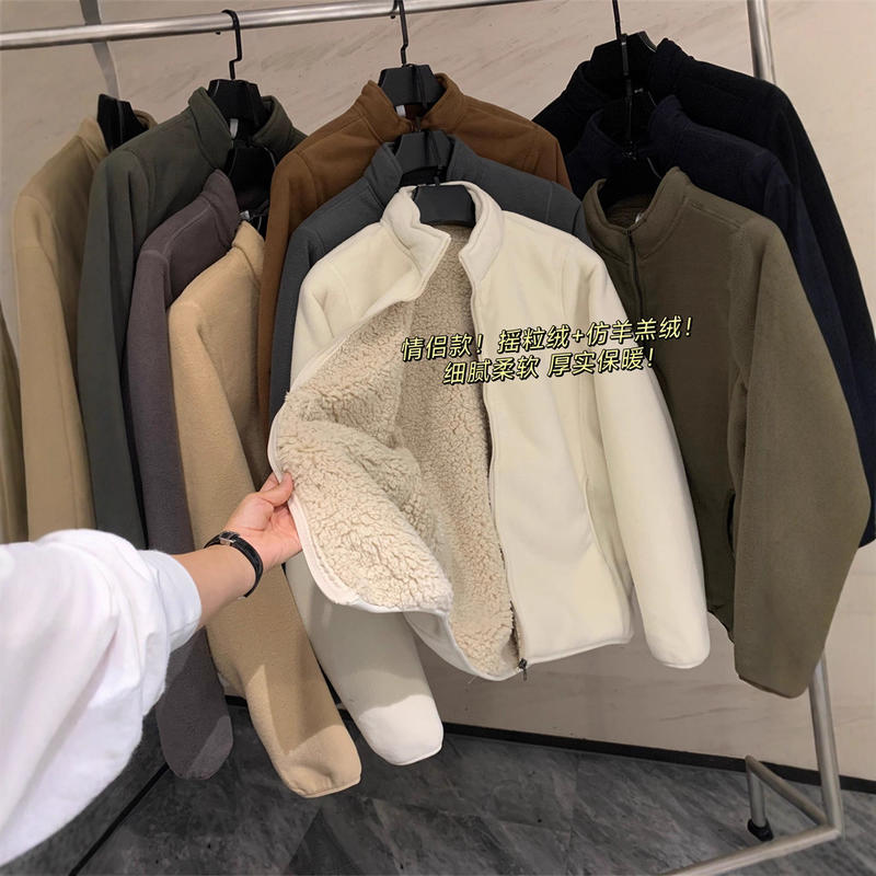 柔软情侣款厚实保暖双层复古摇粒绒羊羔绒立领夹克外套
