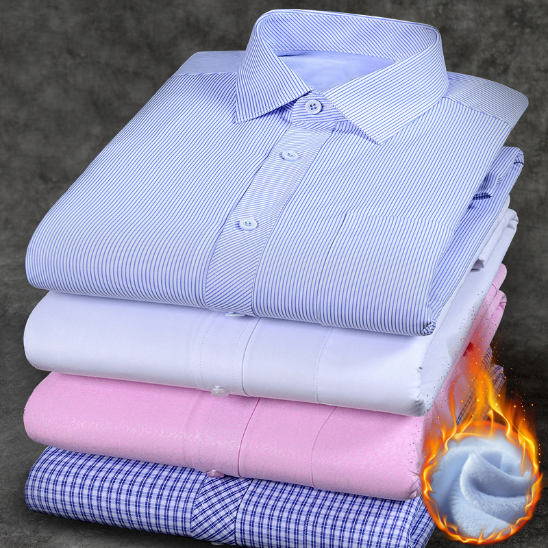 长绒棉口袋款加绒加厚男士条纹格子中年秋冬衬衫男款爆款2024新款