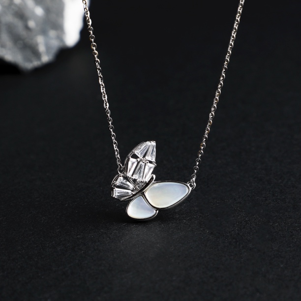 坠链均925银贝壳 （云）亮片闪烁蜕变蝴蝶项链