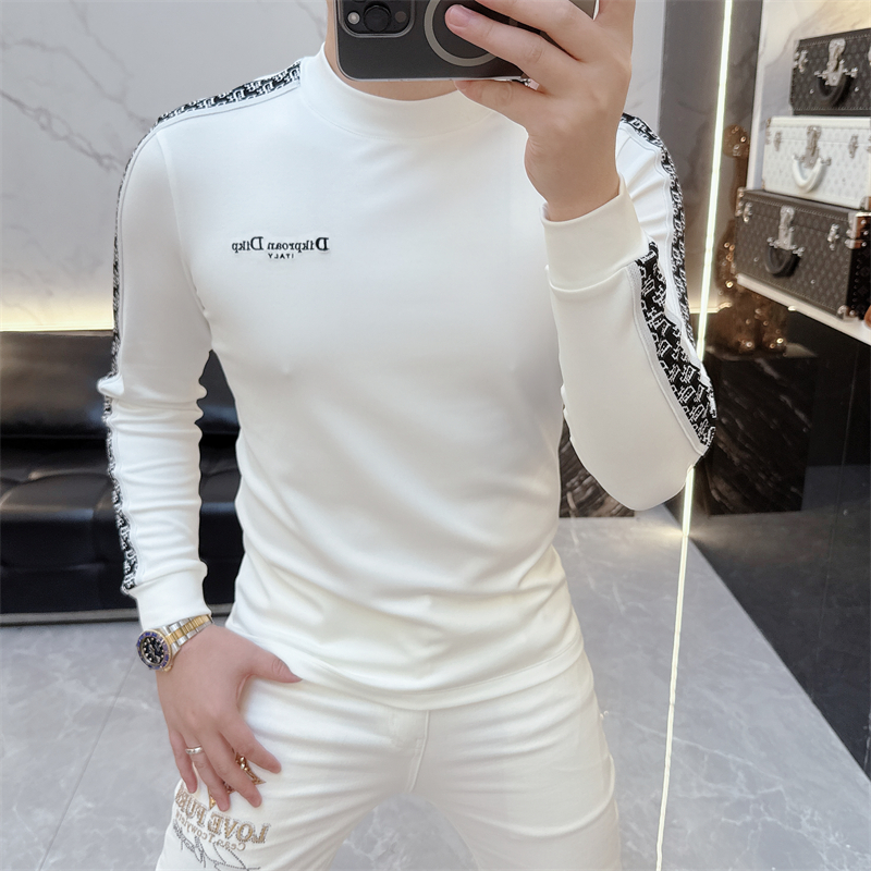 冰希高定.经典男士加厚保暖长袖打底衫织带拼接长袖t2025秋冬新款