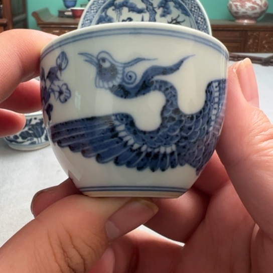 明续幽蓝凤纹缸杯