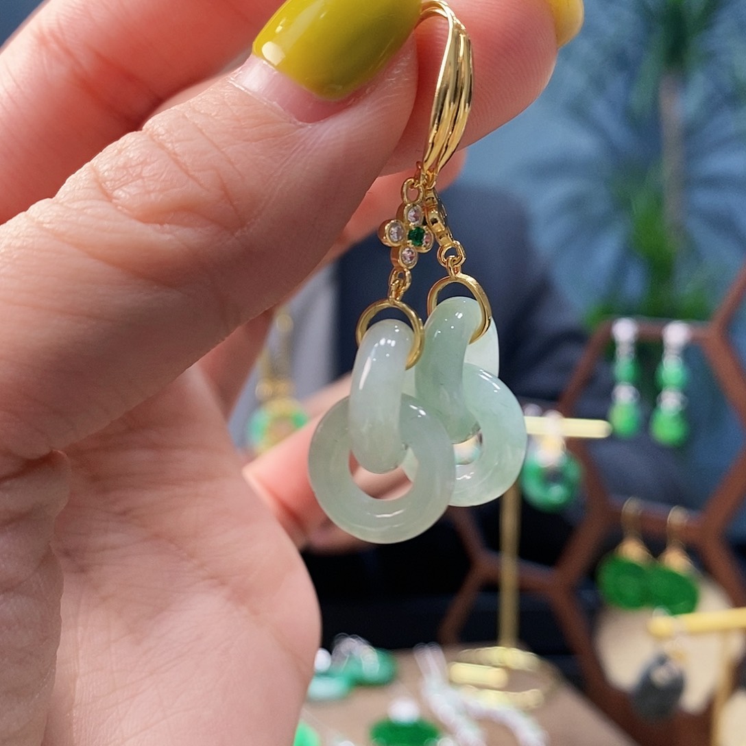 翡翠耳饰银S925镶嵌翡翠