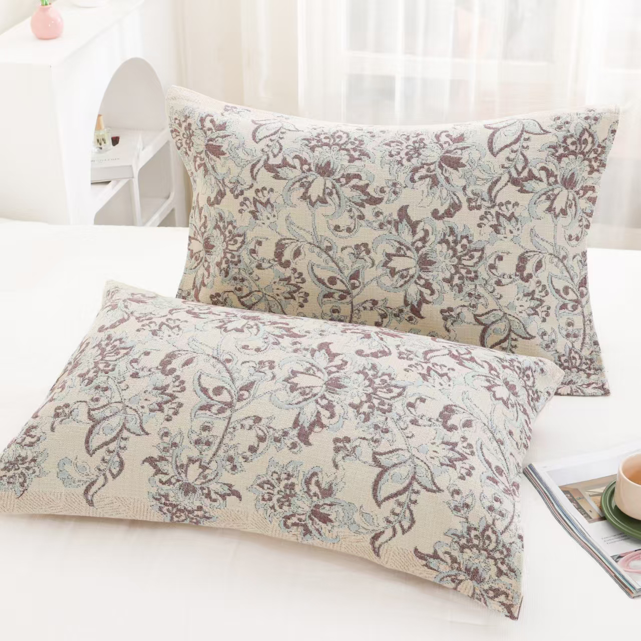 【大马士革】48*74cm 加厚汉 麻纱布枕套一对装