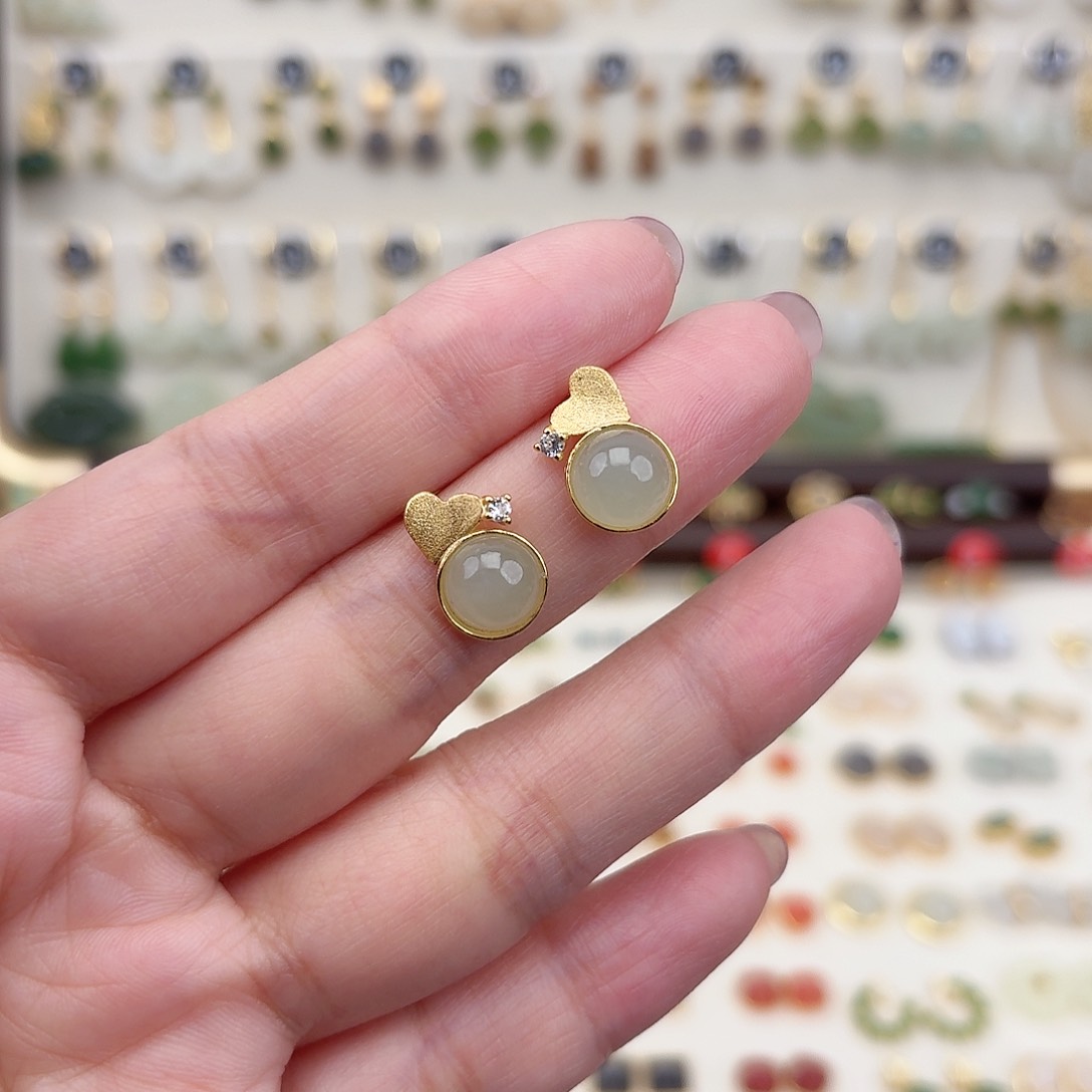 银S925镶嵌和田玉耳饰