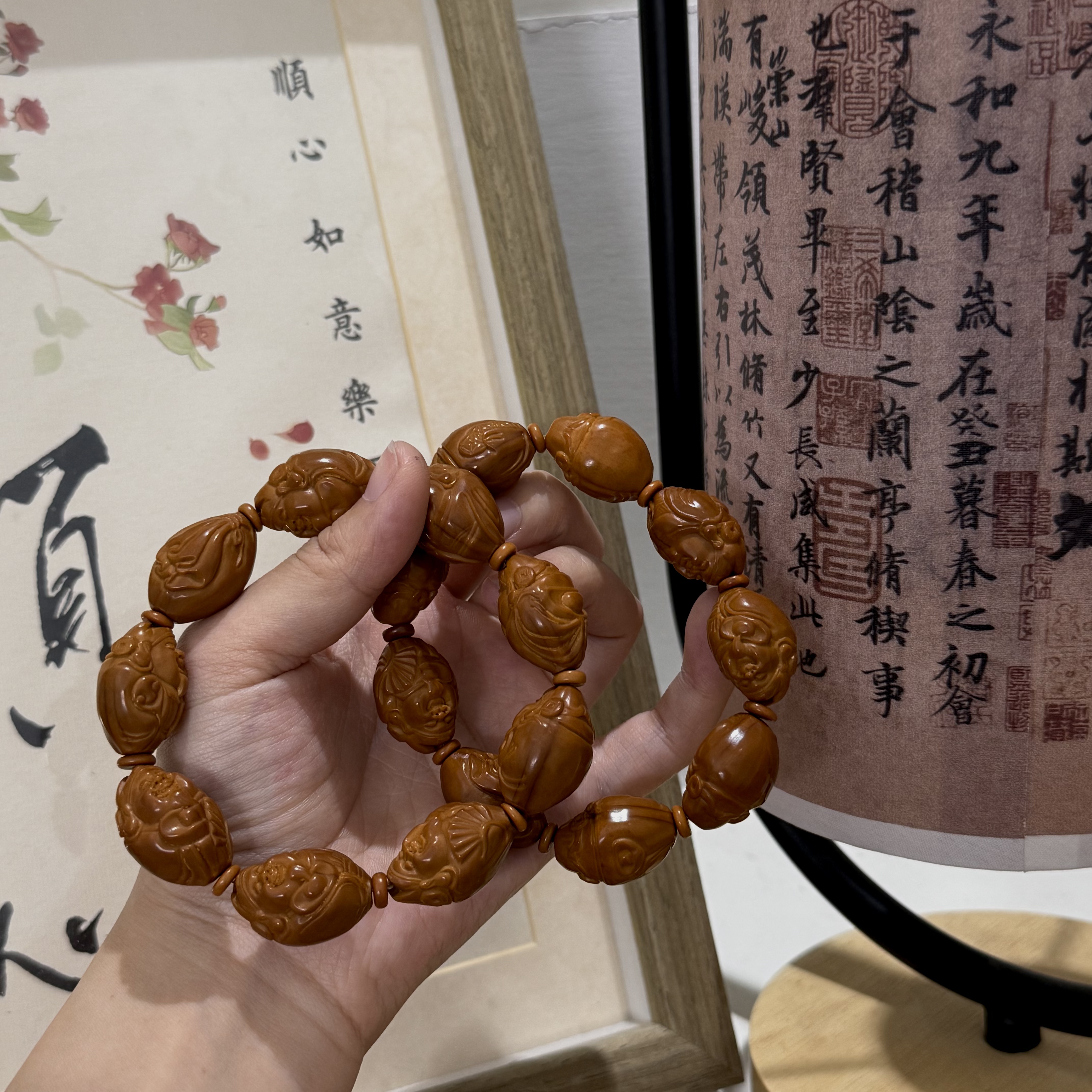 橄榄核胖财神精工雕刻手串
