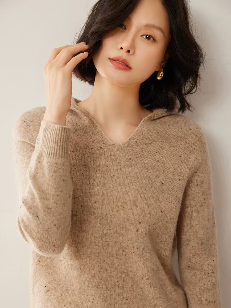 25新款100%纯澳毛7针一线成衣点子纱连帽百搭上衣打底衫羊毛衫