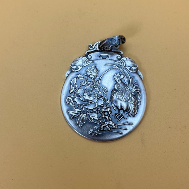 足银银制品 足银999十二生肖鸡吊坠 复古亮面古法工艺 32克