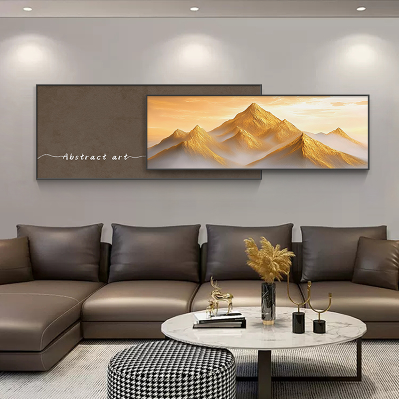 轻奢高级感客厅装饰画金色山峰挂画日照金山沙发背景墙壁画