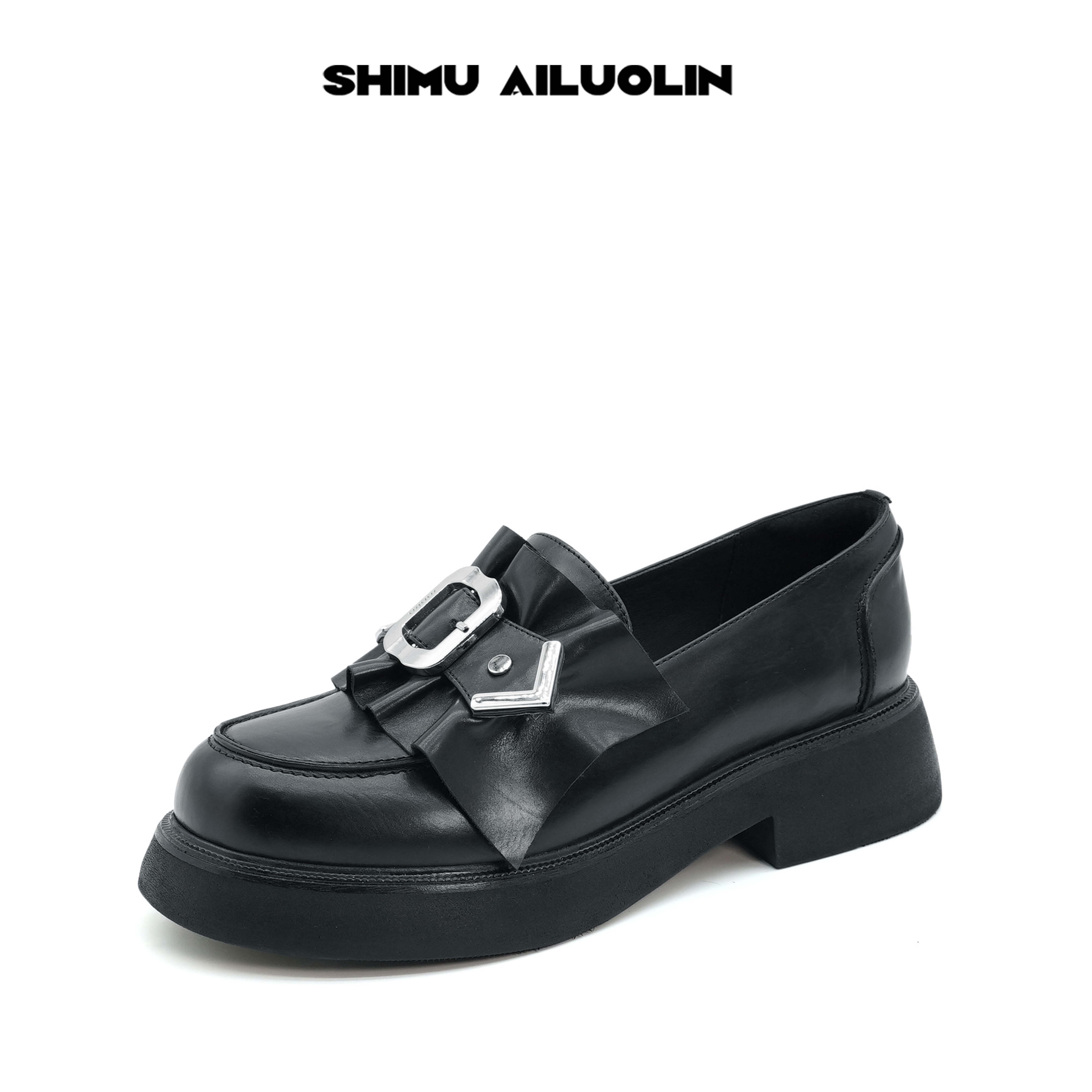 诗慕·爱洛琳 扣饰四季厚底简洁休闲品牌女鞋时尚潮流百搭乐福鞋