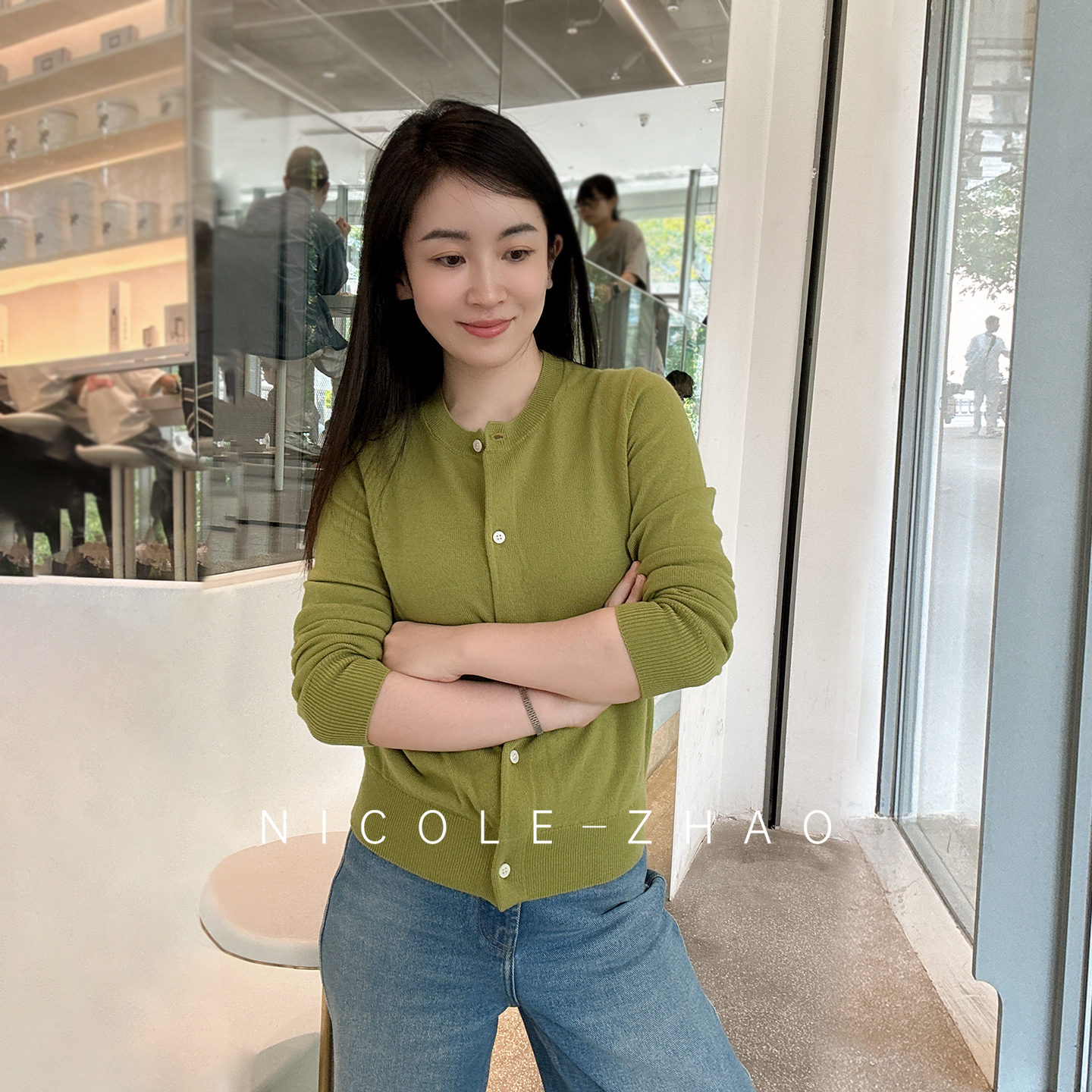 3NWK723【贵姐NICOLE】意大利进口LP纱线粗纺针织圆领毛衫开衫外套