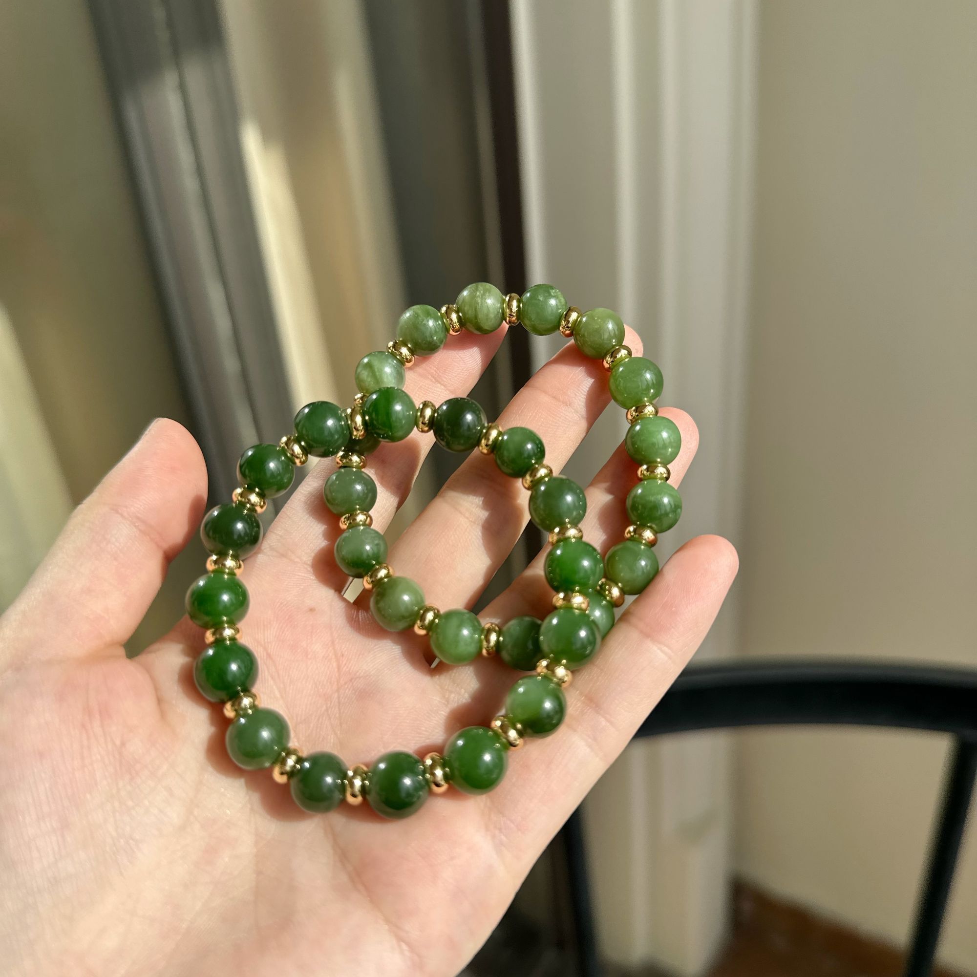 天然和田玉俄料碧玉手串10mm多样性发其一（微瑕）k29