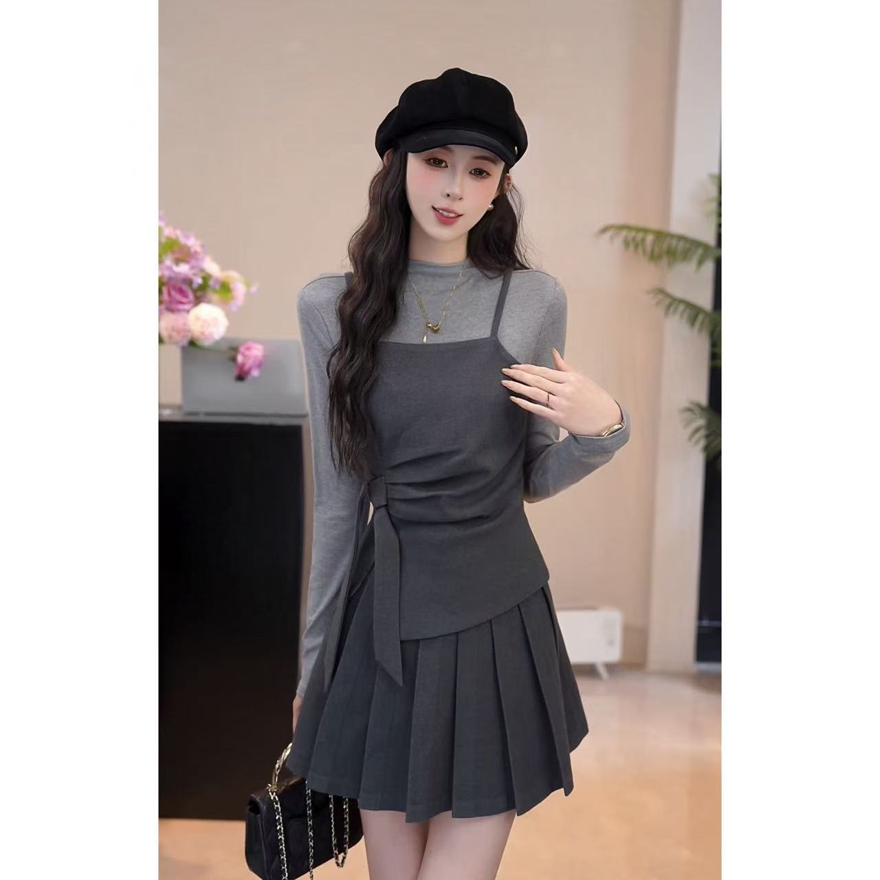 YUANLIANSU/圆脸酥【桃奈叶子】千金风打底衫+吊带+半身裙三件套女