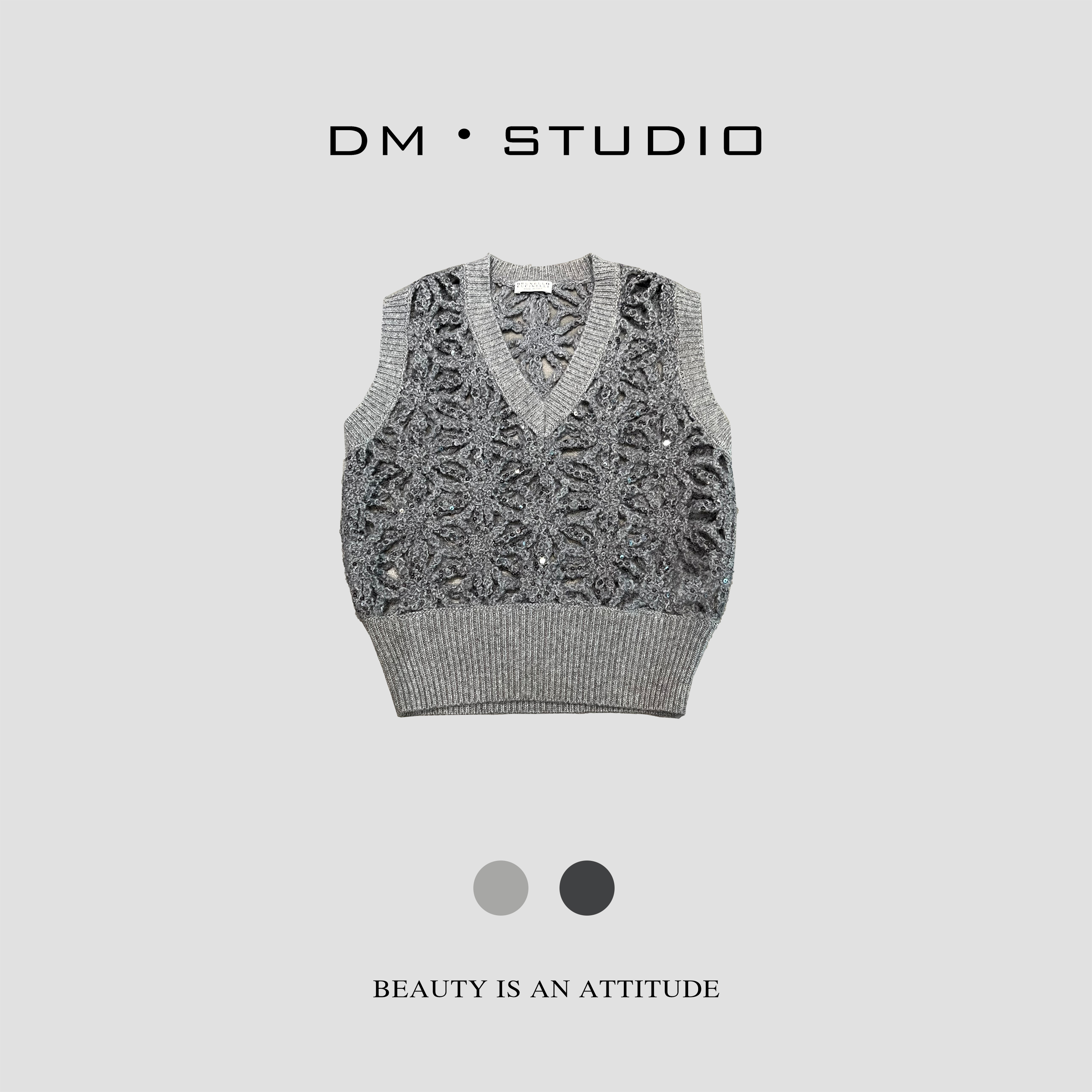 DEDM•STUDIODM/小众设计感针织镂空马甲背心（03789）