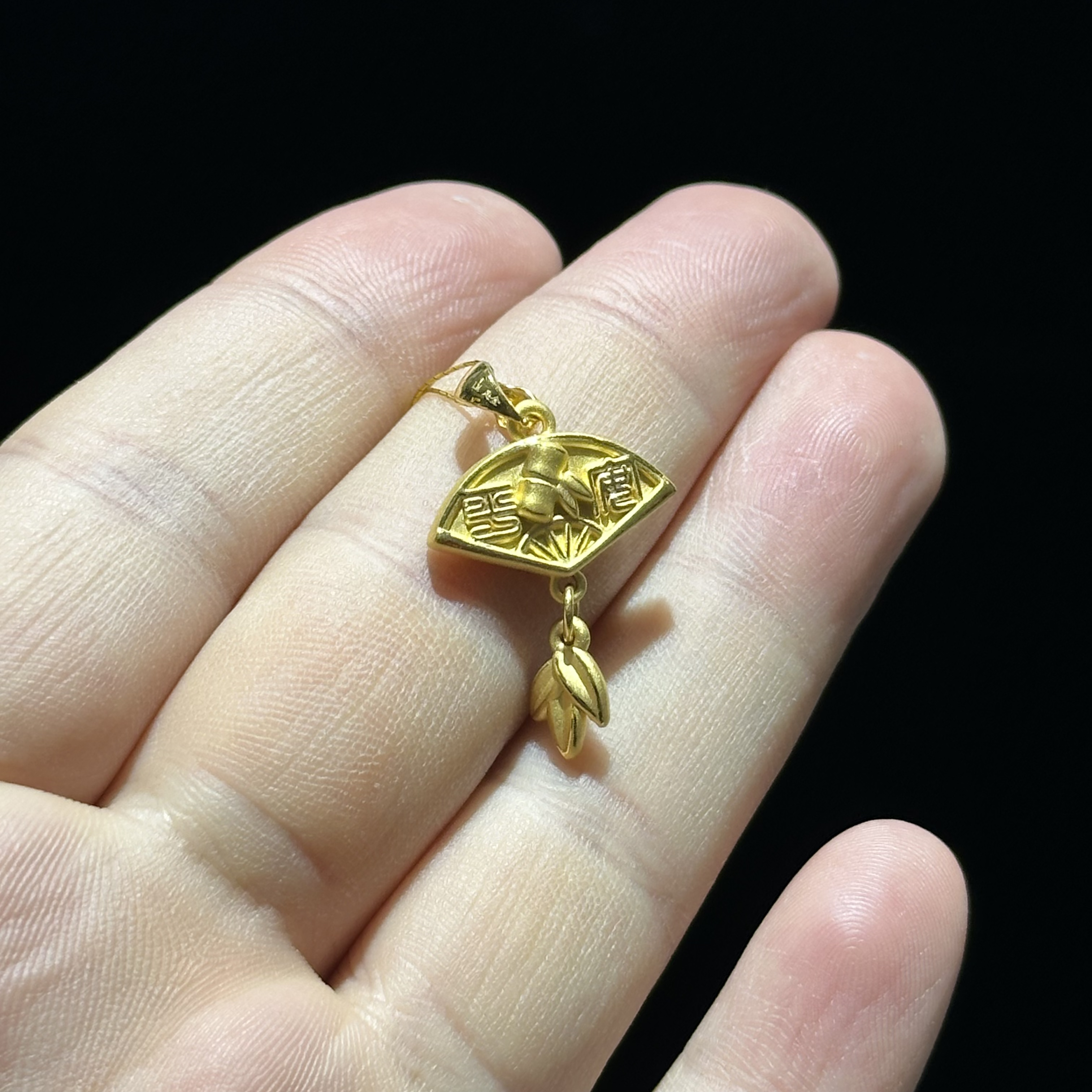 足金999 精品 竹节扇子吊坠 2.001