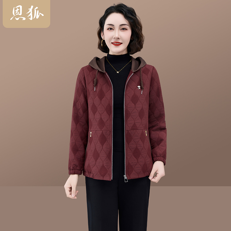 恩狐秋冬时尚休闲中老年连帽长袖开衫妈妈装拉链上衣外套