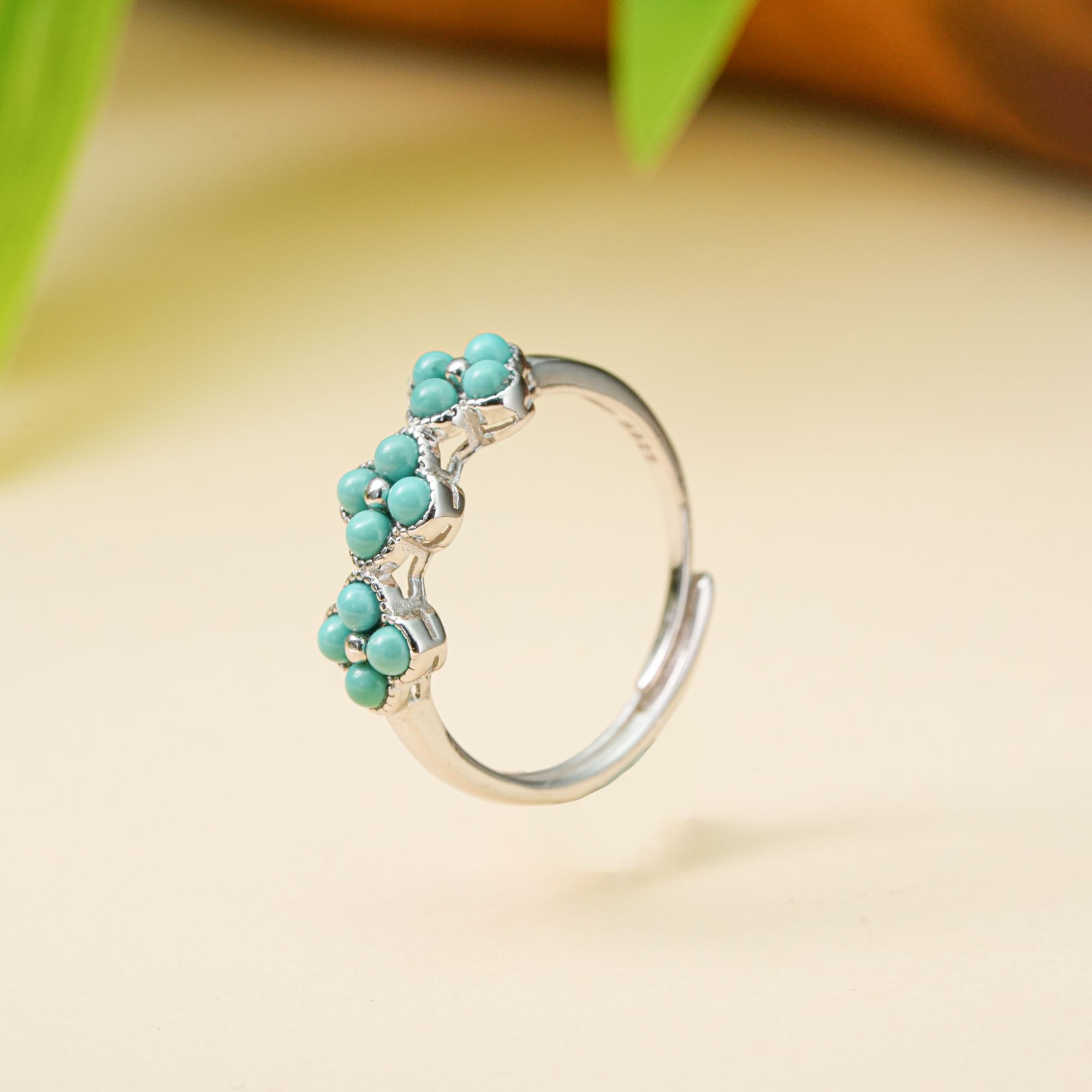 925银戒指 【虫二原创】高瓷花花复古民族风小花风戒指设计小众复古