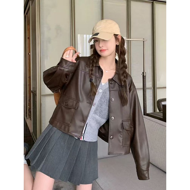 5517  咖色复古外套女小个子秋新款韩版炸街洋气时尚