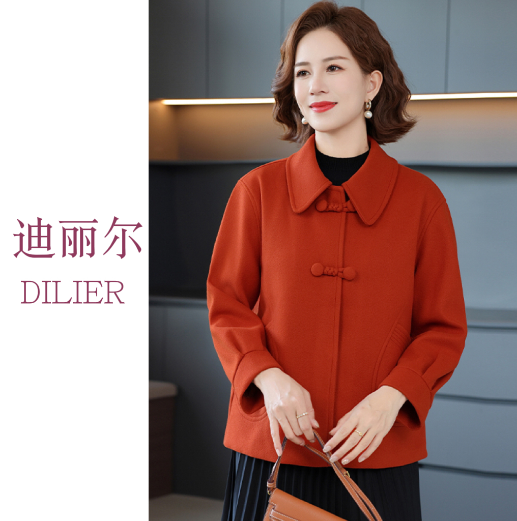 2025秋冬新款中老年大衣短款翻领长袖毛呢外套小个子洋气外套