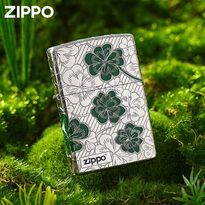 Zippo打火机幸运四叶草精雕填漆原装正品送老公礼物防风打火机DY