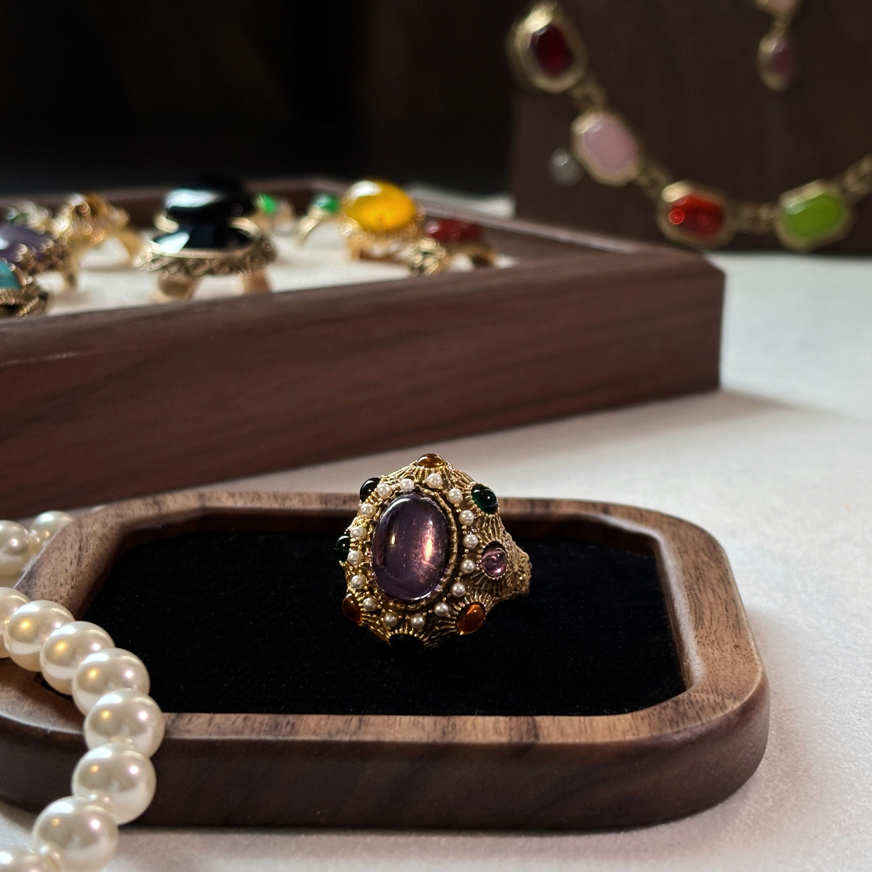 黄铜琉璃戒指 Ax·中古风彩色戒指